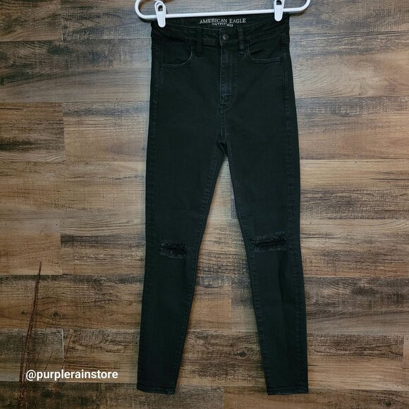 American Eagle Jeans 2 S Super Hi Rise Jegging Super Stretch X Black Wash Denim - Picture 1 of 12